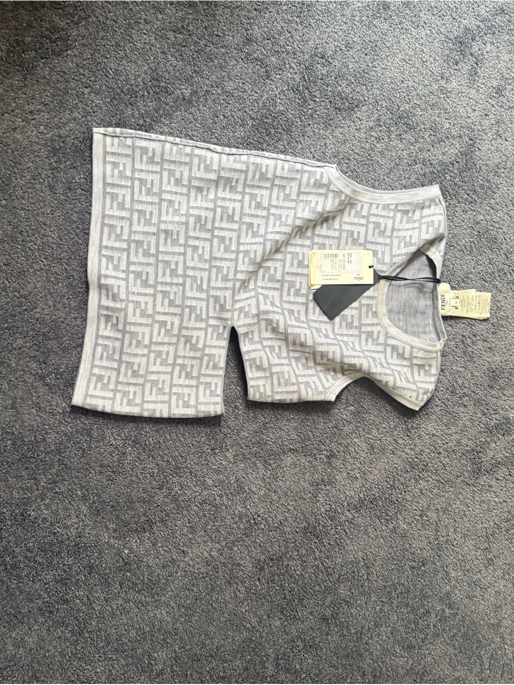 Fendi Light Gray FF Monogram Knit Bike Shorts
